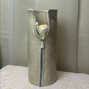 Vintage Fitz and Floyd 1975 Ceramic Whimsical Zipper Kid Vase 7.25” Tall 3” Wide